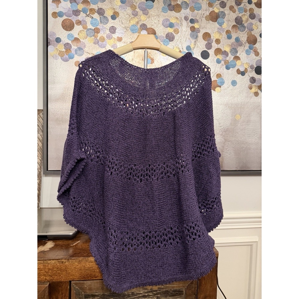 Chico's Purple Open-Knit Pullover Sweater Round Neck Long Sleeve L/XL - Picture 3 of 3